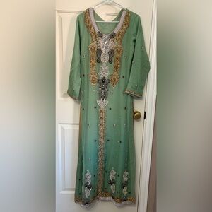 Elegant Pakistani Green Embellished Dress size XS